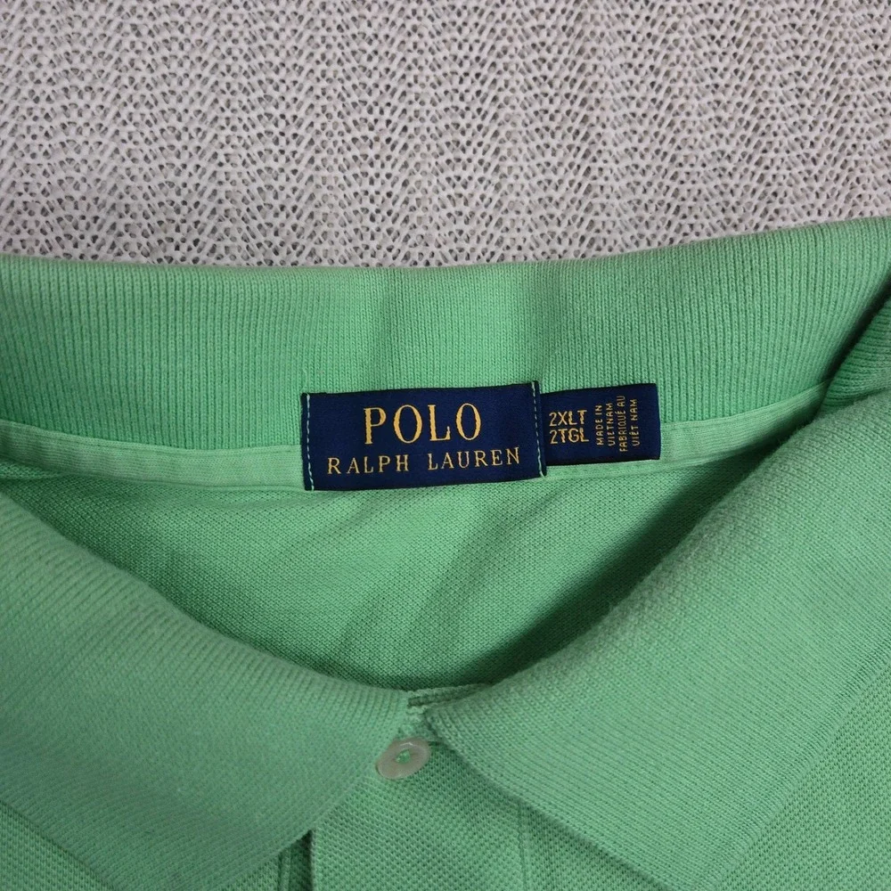 Polo Ralph Lauren Shirt Mens 2XLT Tall Green Short Sleeve Orange Pony Preppy